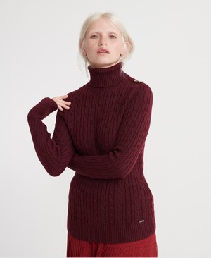 Superdry Croyde Cable Roll Neck Női Kötöttáru Bordó | ZHVEM8267